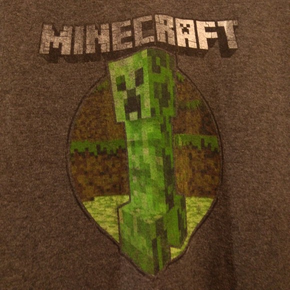 Minecraft tshirt youth boys YXL youth Xlarge gray creaper graphic long sleeve - Picture 4 of 7